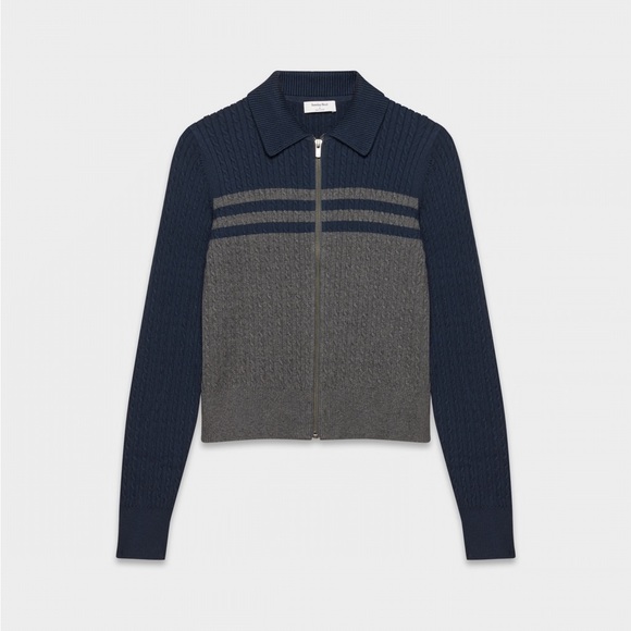 Sunday Best Cotton Charm Meadow Zip Sweater Admiral/Grey SZ L - Picture 2 of 10